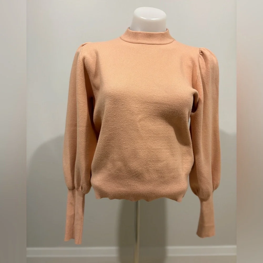 Women's Peach Puff Mock Neck Puff-Sleeve Sweater - Picture 1 of 9